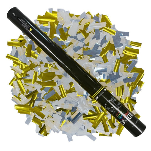 Gold, Silver & White Metallic - Handheld Confetti Popper Cannon (22") - Ultimate Confetti