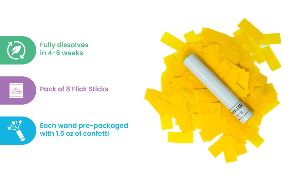 Orange Tissue Paper Confetti Flick Stick - 6" (Pack of 8) - Ultimate Confetti